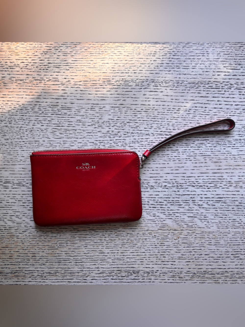 Coach Red Leather Zip Wristlet with Wrist Strap
